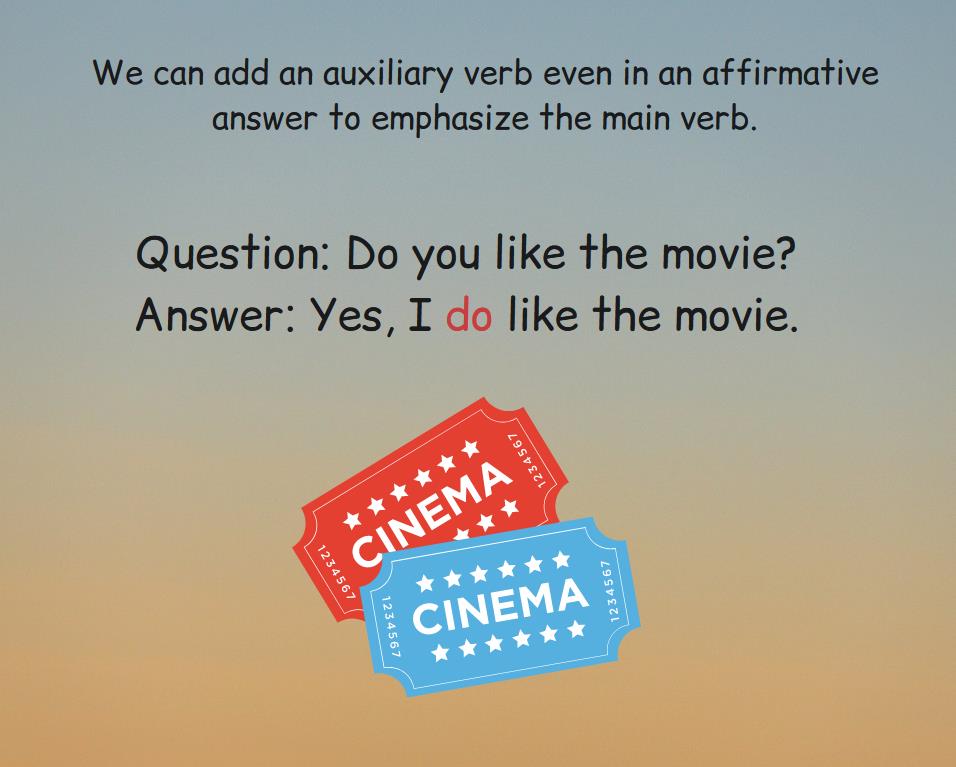 The usage of auxiliary verbs in an affirmative answer, examples.