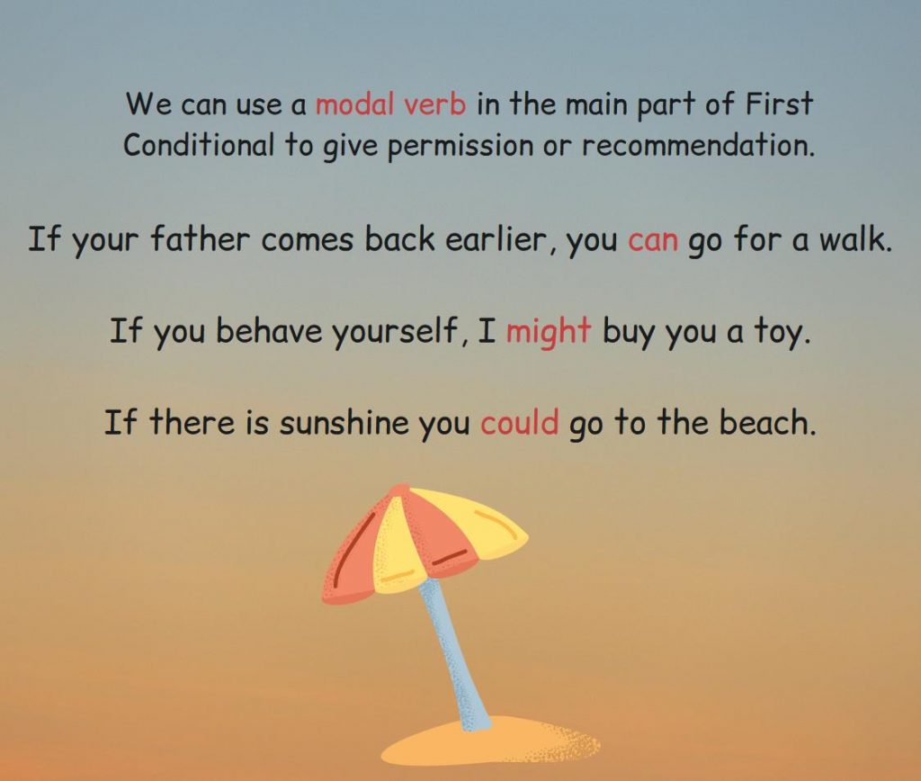Usage of modal verbs in the main part of first conditional.
