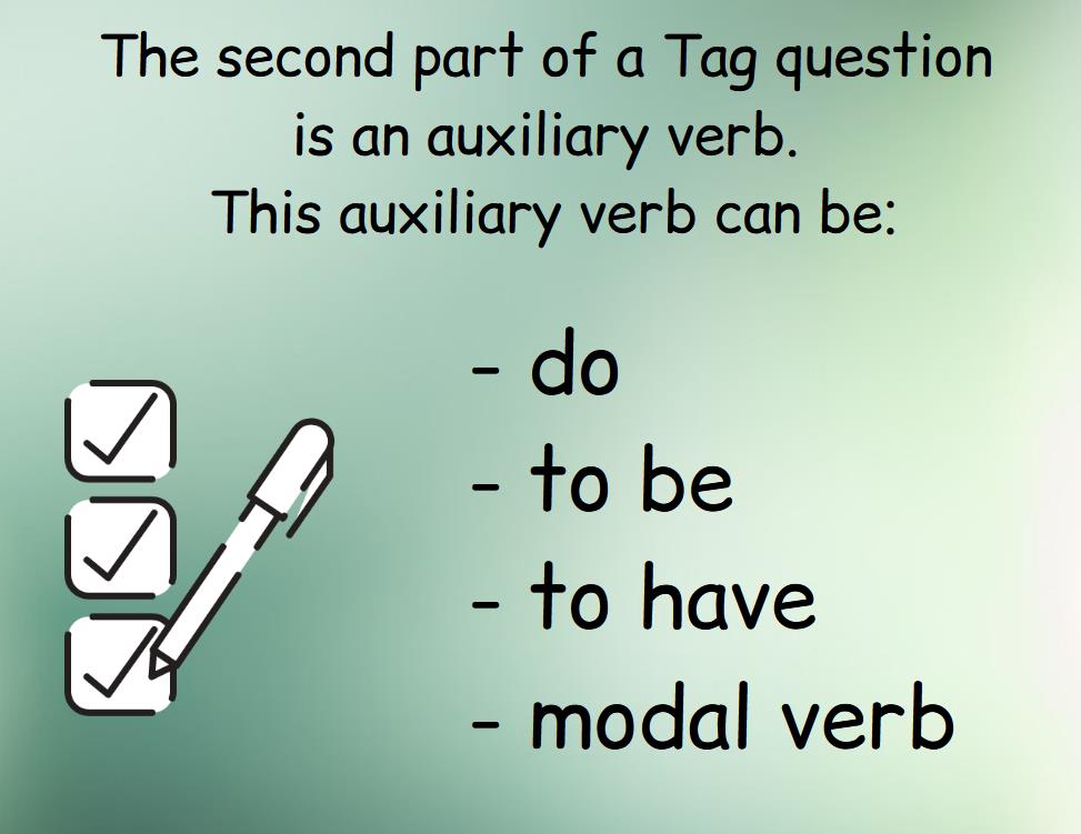 Infographic shows which auxiliary verbs we use with tag questions