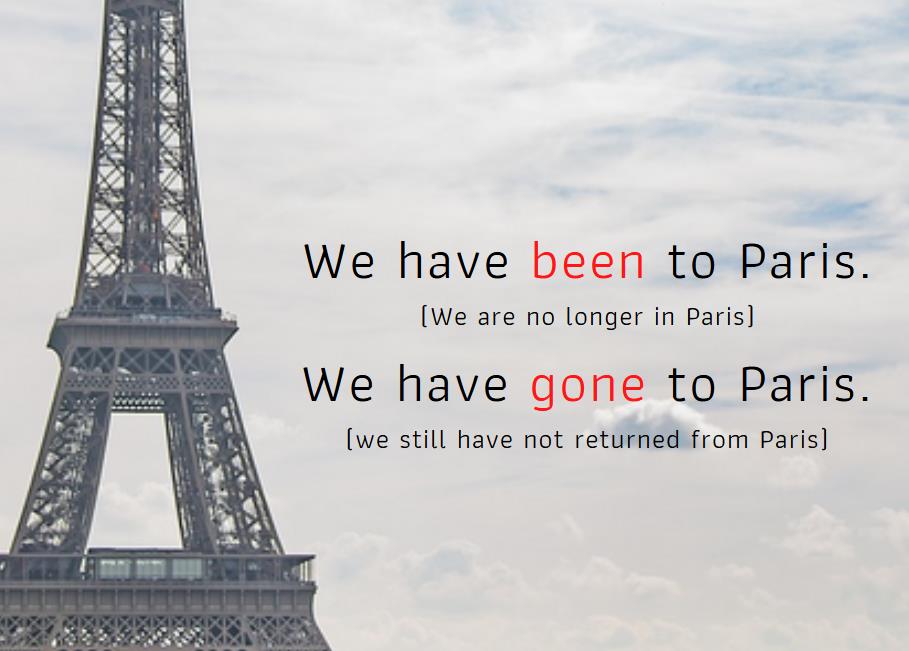 two sentences show the difference between been and gone, Eiffel Tower 