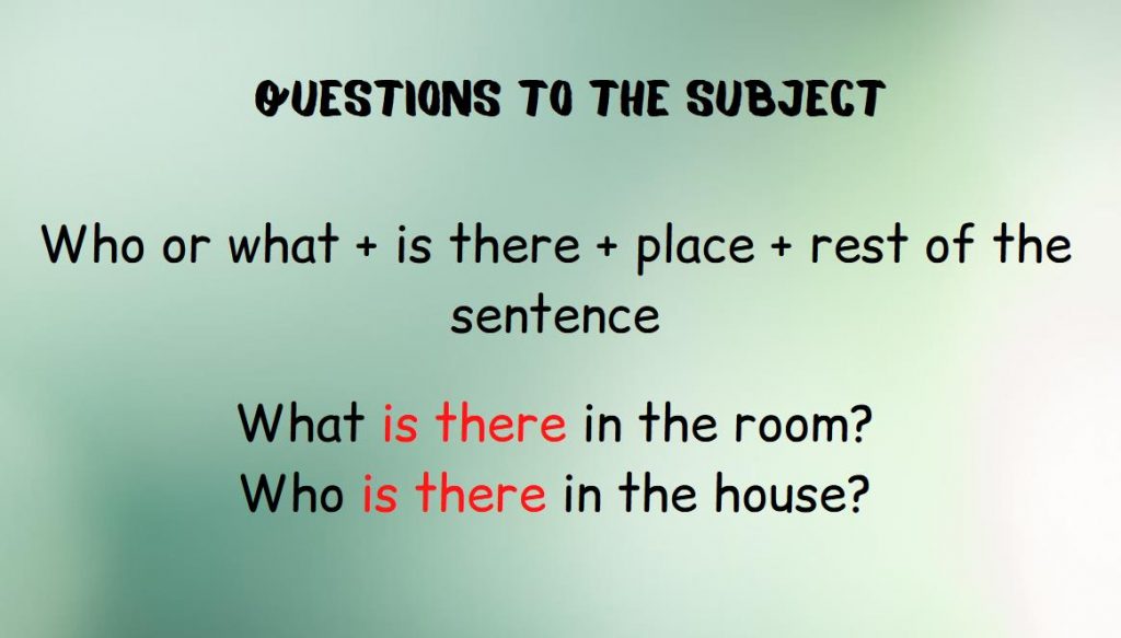 infographic shows the formation scheme of questions to the subject with there is