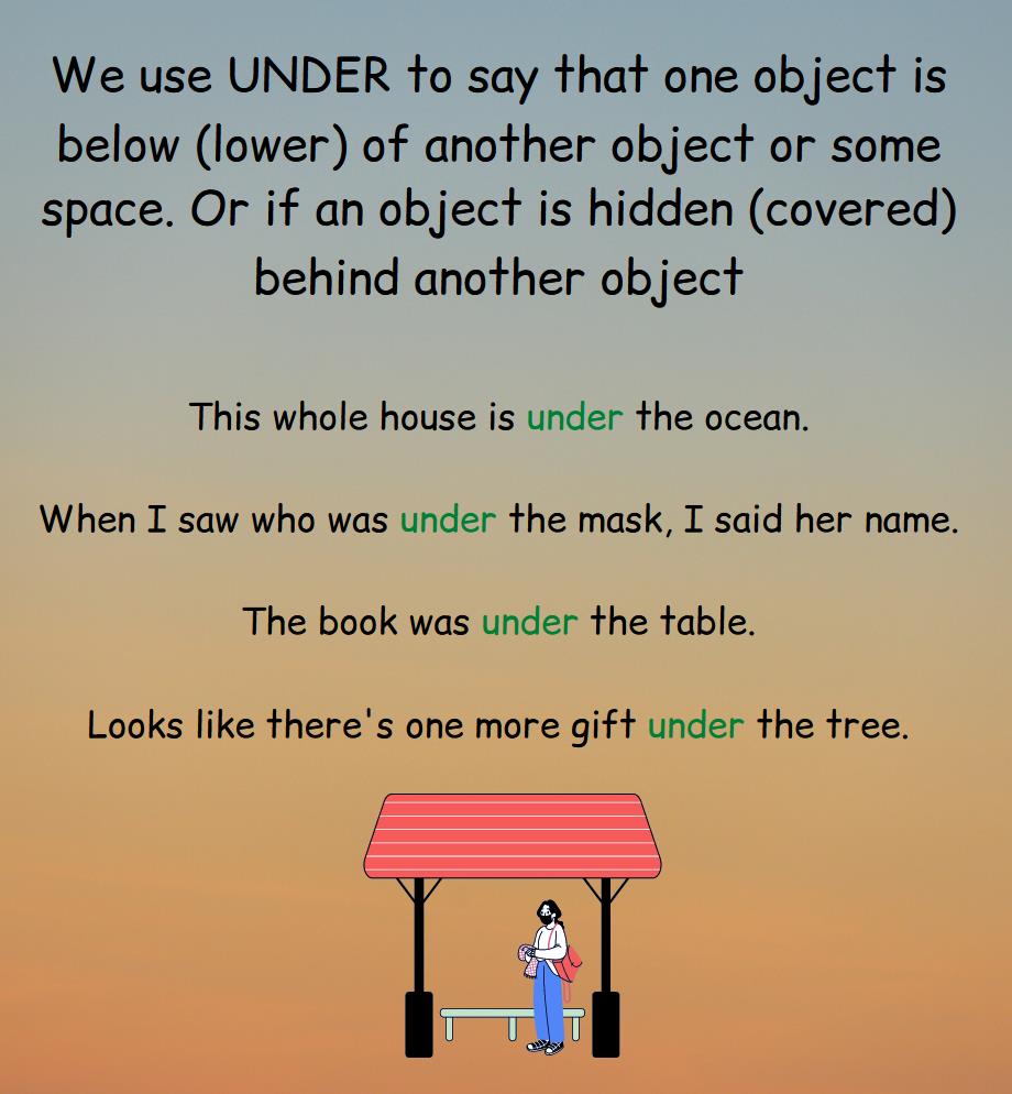 Rule and examples of using the preposition under.