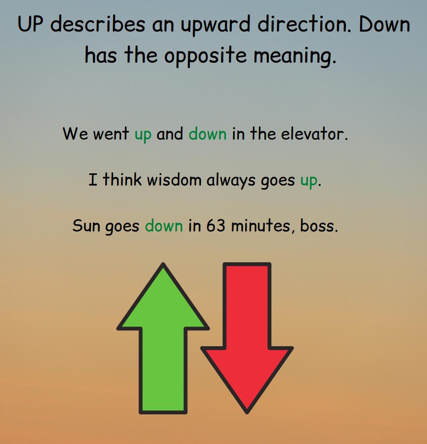 Rule and examples of using prepositions up and down.