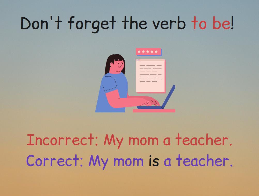 Example of correct and incorrect sentence with the verb to be.
